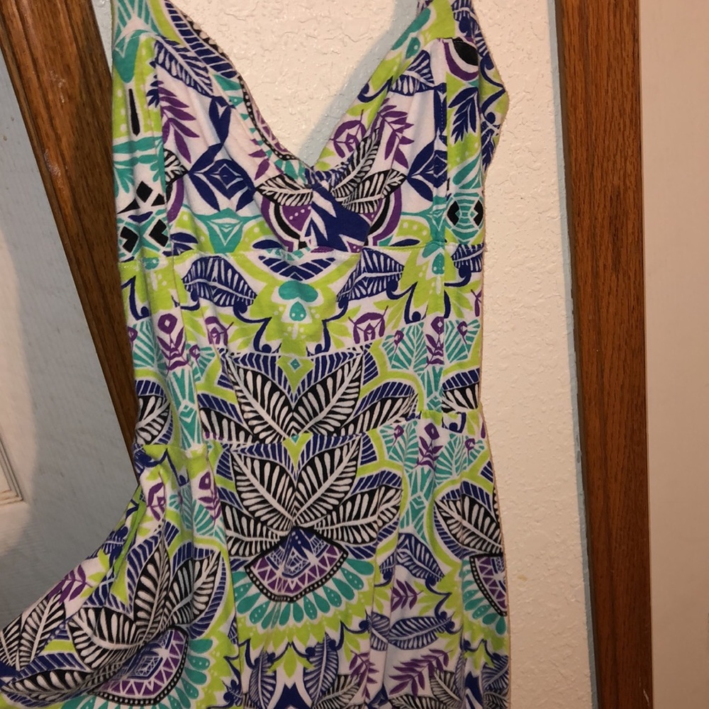 Aztec Style Purple and Green Floral Tropical Aeropoatale Dress w/ Back Cut Out